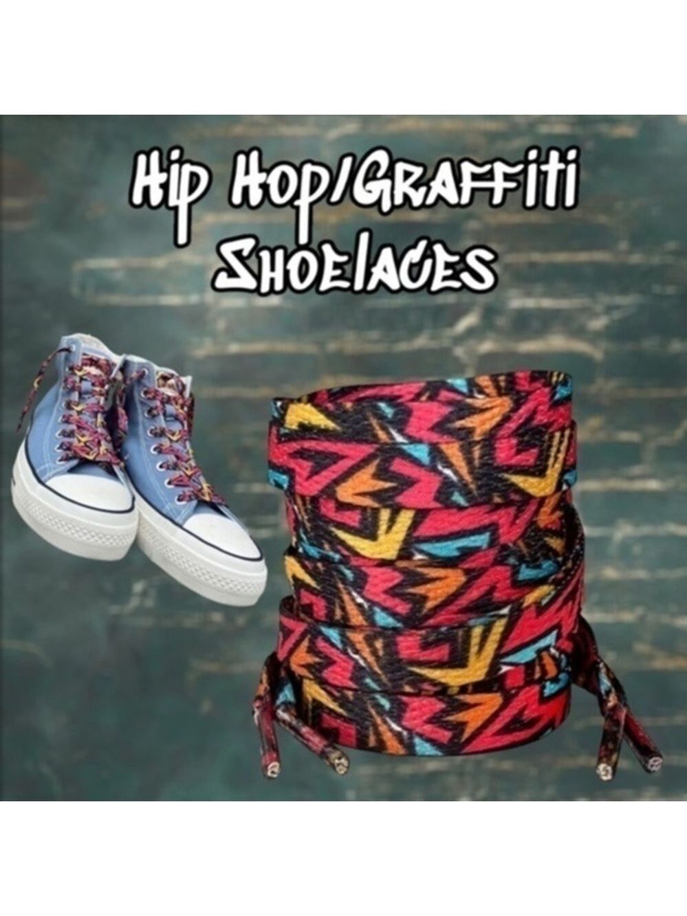 Hip Hop/Graffiti Style Funky Colorful 43" Flat Shoelaces-LACES ONLY-NWT